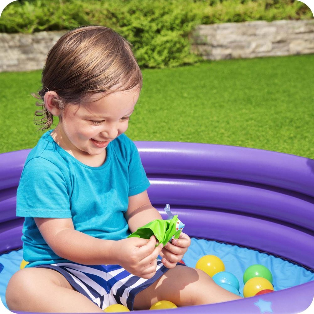 BESTWAY Piscina gonflabila pentru copii 102 x 25 cm cu 50 bile si 4 jucarii gonflabile incluse Mov