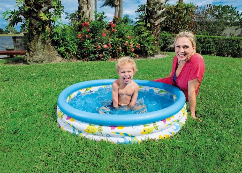 BESTWAY Piscina gonflabila pentru copii Fish Blue Diametru 102x25 cm Material PVC rezistent Capacitate 101 litri Kit reparatie inclus