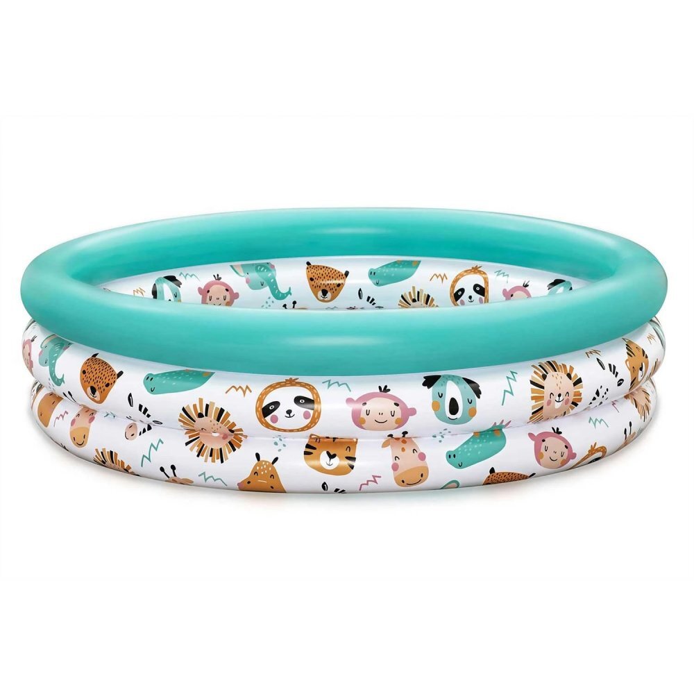 BESTWAY Piscina gonflabila pentru copii Funny Animals Blue Diametru 102x25 cm Material PVC rezistent Capacitate 101 litri Kit reparatie inclus