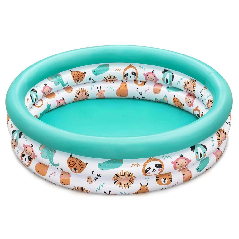 BESTWAY Piscina gonflabila pentru copii Funny Animals Blue Diametru 102x25 cm Material PVC rezistent Capacitate 101 litri Kit reparatie inclus