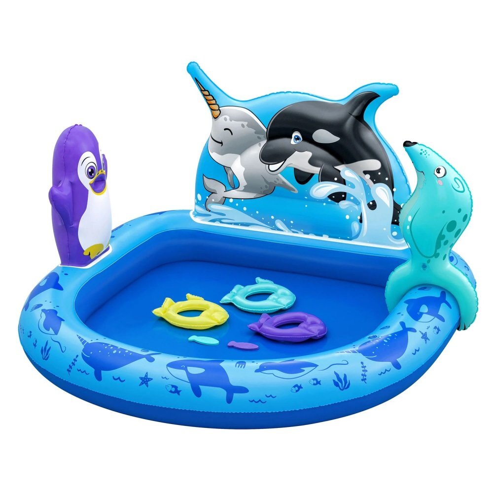 BESTWAY Piscina gonflabila pentru copii Polar Pals 134x131x73 cm cu jucarii gonflabile incluse Material PVC rezistent Capacitate 84 litri Patch reparatie inclus