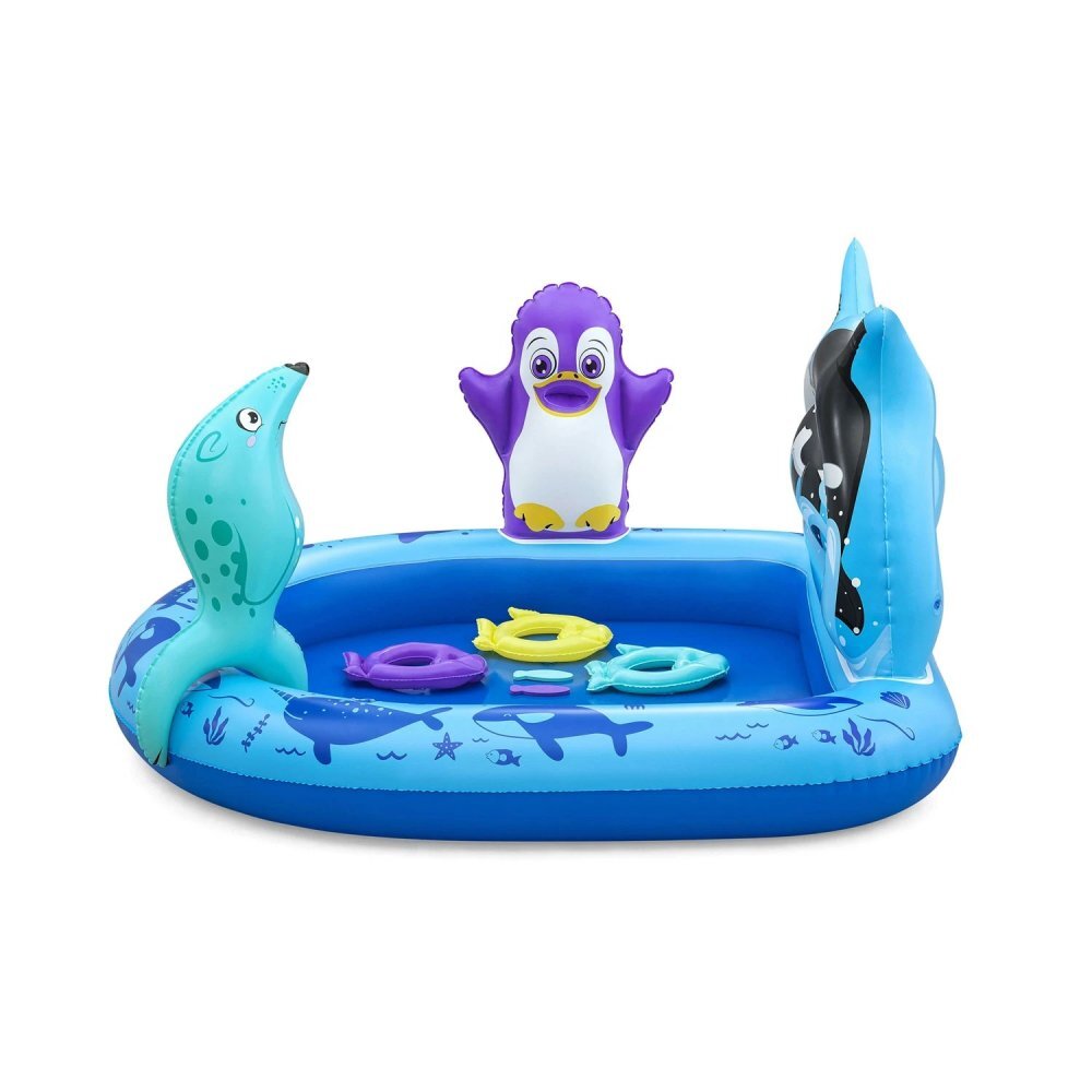 BESTWAY Piscina gonflabila pentru copii Polar Pals 134x131x73 cm cu jucarii gonflabile incluse Material PVC rezistent Capacitate 84 litri Patch reparatie inclus