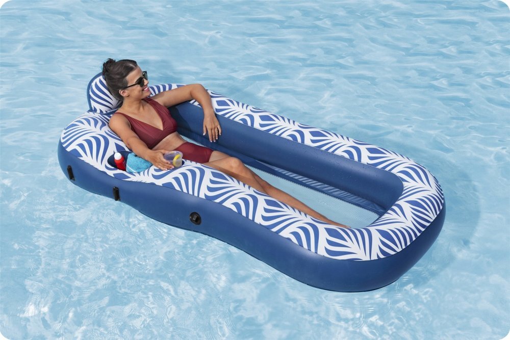BESTWAY Saltea gonflabila cu spatar si parasolar detasabil 198 x 112 cm Blue
