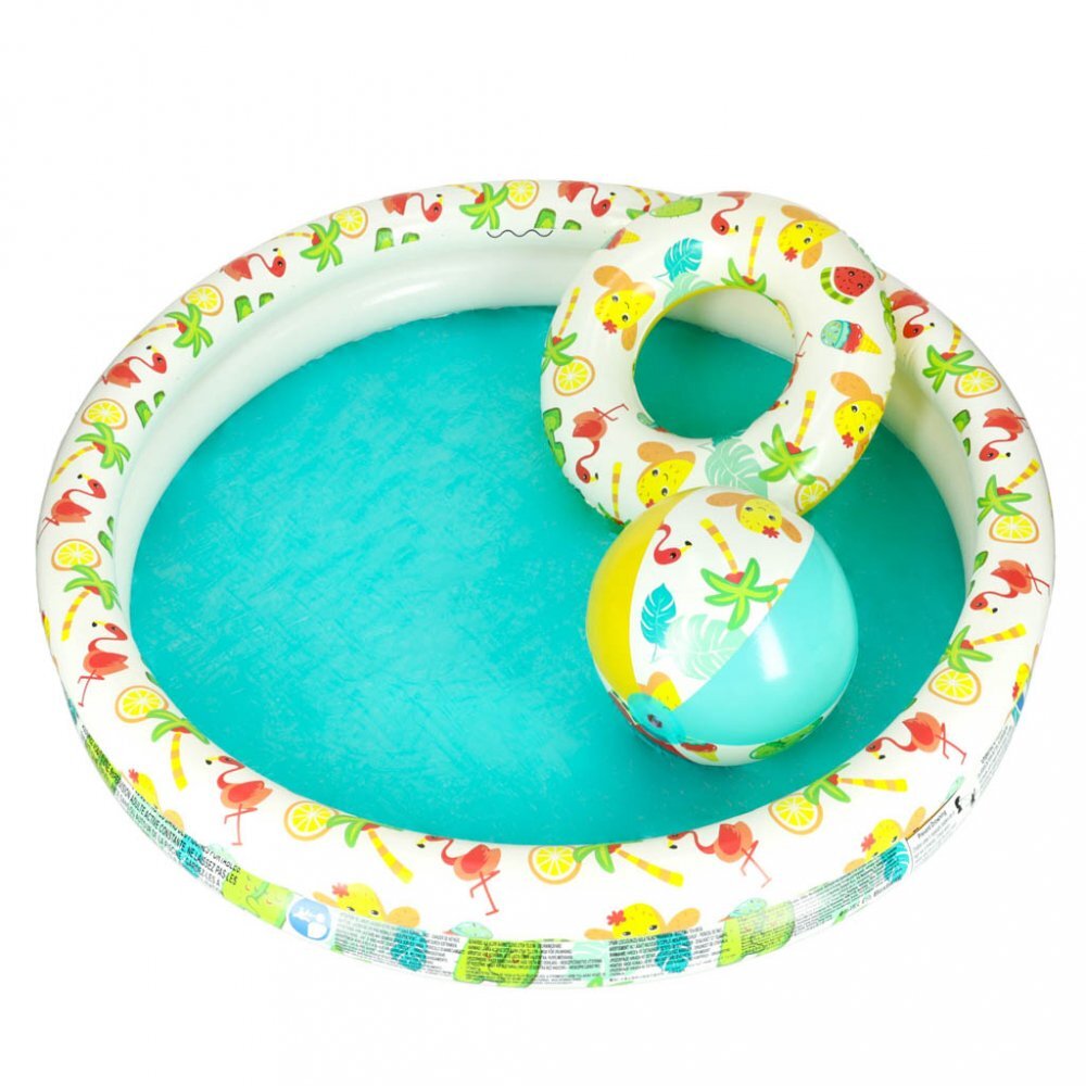 BESTWAY Set 3 piese Piscina gonflabila colac si minge 122 cm Flamingo