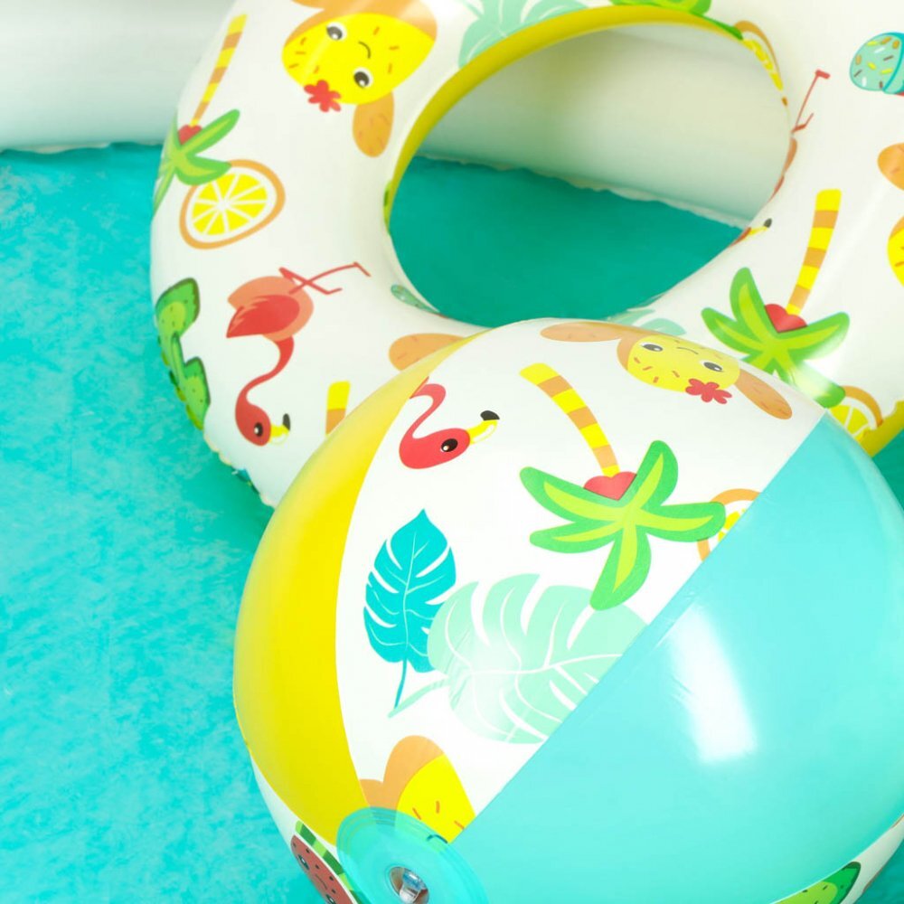 BESTWAY Set 3 piese Piscina gonflabila colac si minge 122 cm Flamingo
