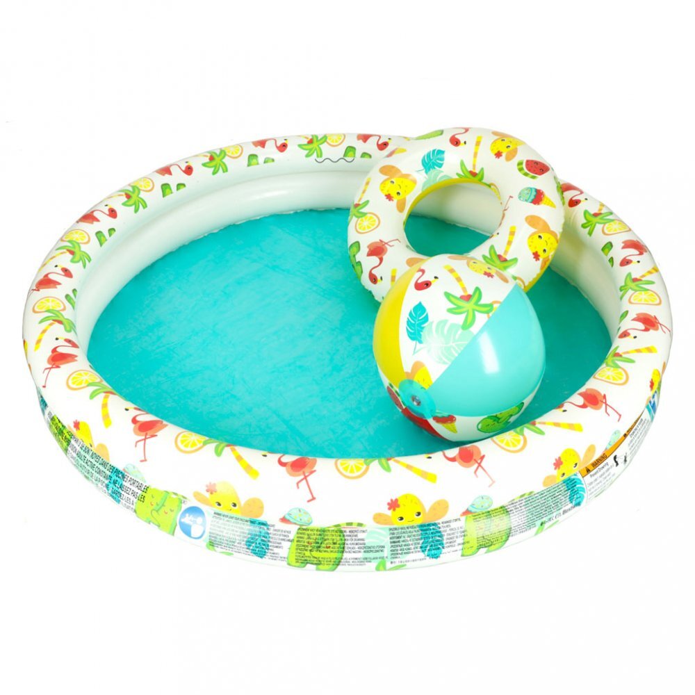 BESTWAY Set 3 piese Piscina gonflabila colac si minge 122 cm Flamingo