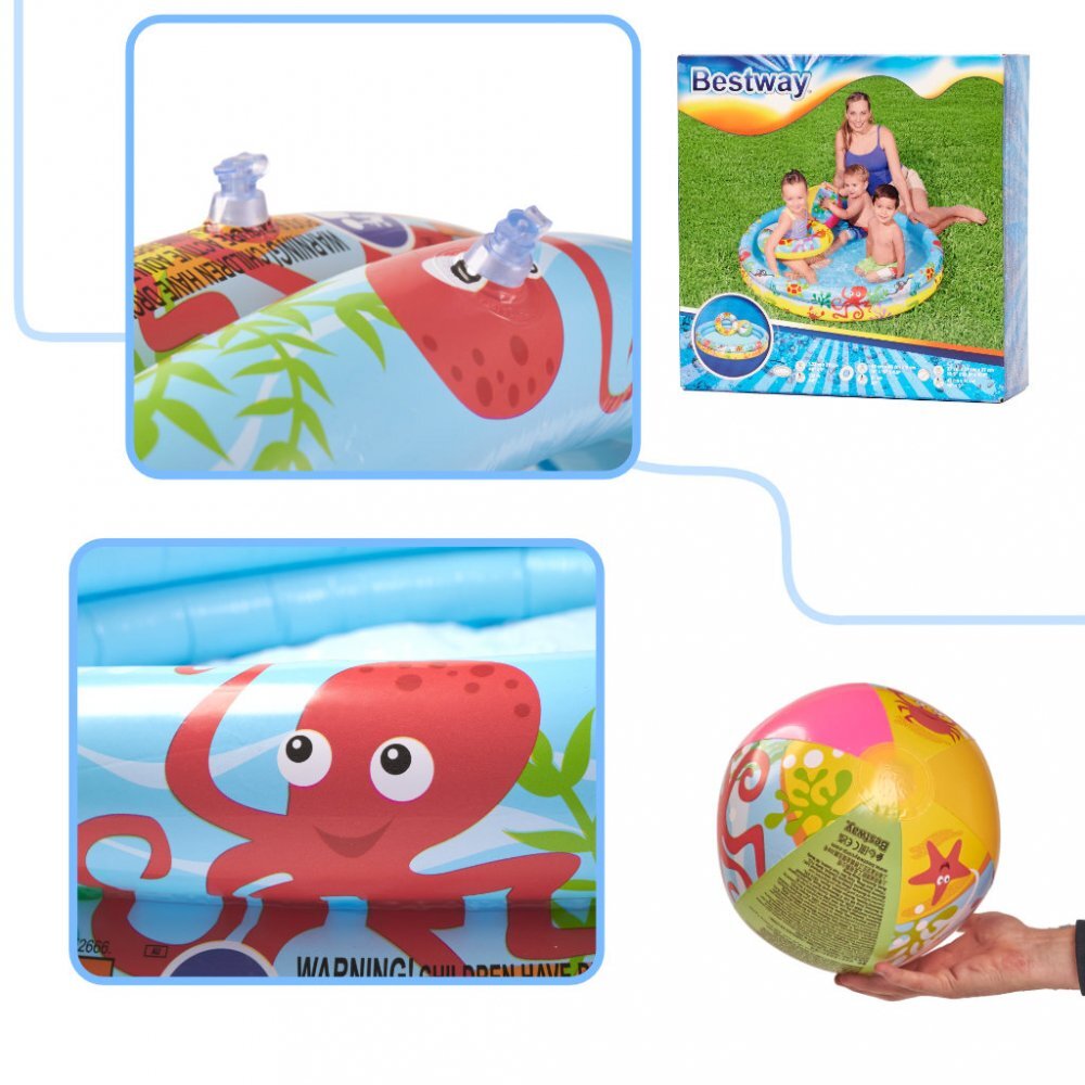 BESTWAY Set 3 piese Piscina gonflabila colac si minge Multicolor 122 cm Marine Life