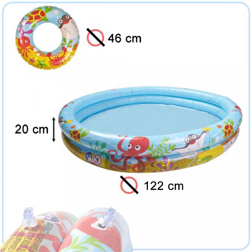 BESTWAY Set 3 piese Piscina gonflabila colac si minge Multicolor 122 cm Marine Life