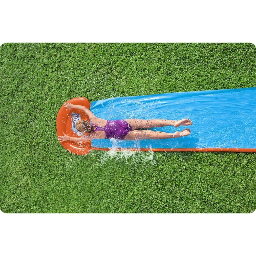 BESTWAY Tobogan cu apa pentru 1 persoana H2O GO Tsunami Splash Ramp Albastru Lungime 488 cm Conectare la furtun Aspersoare incorporate Punct start si finish gonflabile Patch de reparare inclus