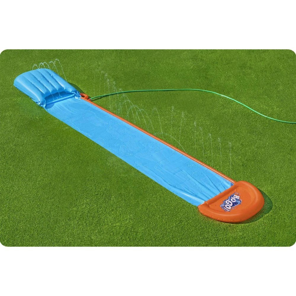 BESTWAY Tobogan cu apa pentru 1 persoana H2O GO Tsunami Splash Ramp Albastru Lungime 488 cm Conectare la furtun Aspersoare incorporate Punct start si finish gonflabile Patch de reparare inclus