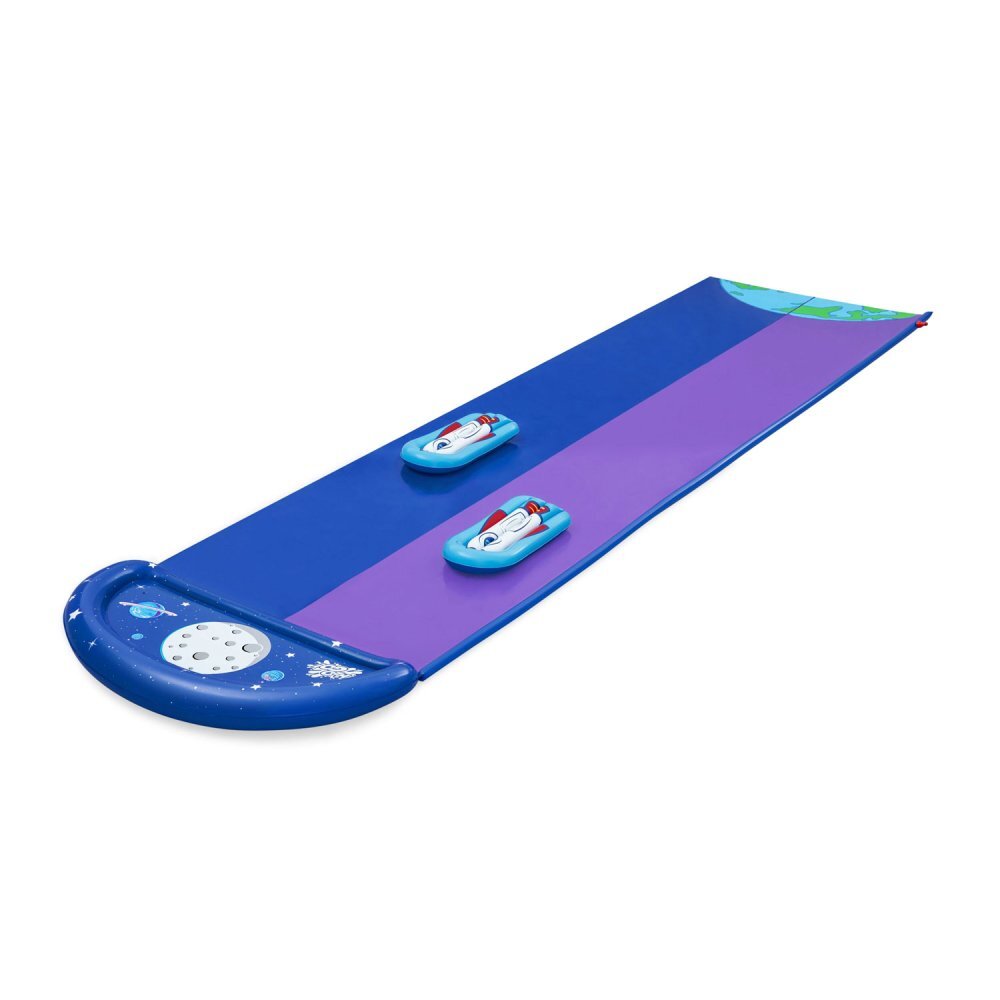 BESTWAY Tobogan cu apa pentru 2 persoane H2O GoLungime 488 cm 2 Piste Conectare la furtun Aspersoare incorporate Punct finish gonflabil Patch de reparare inclus