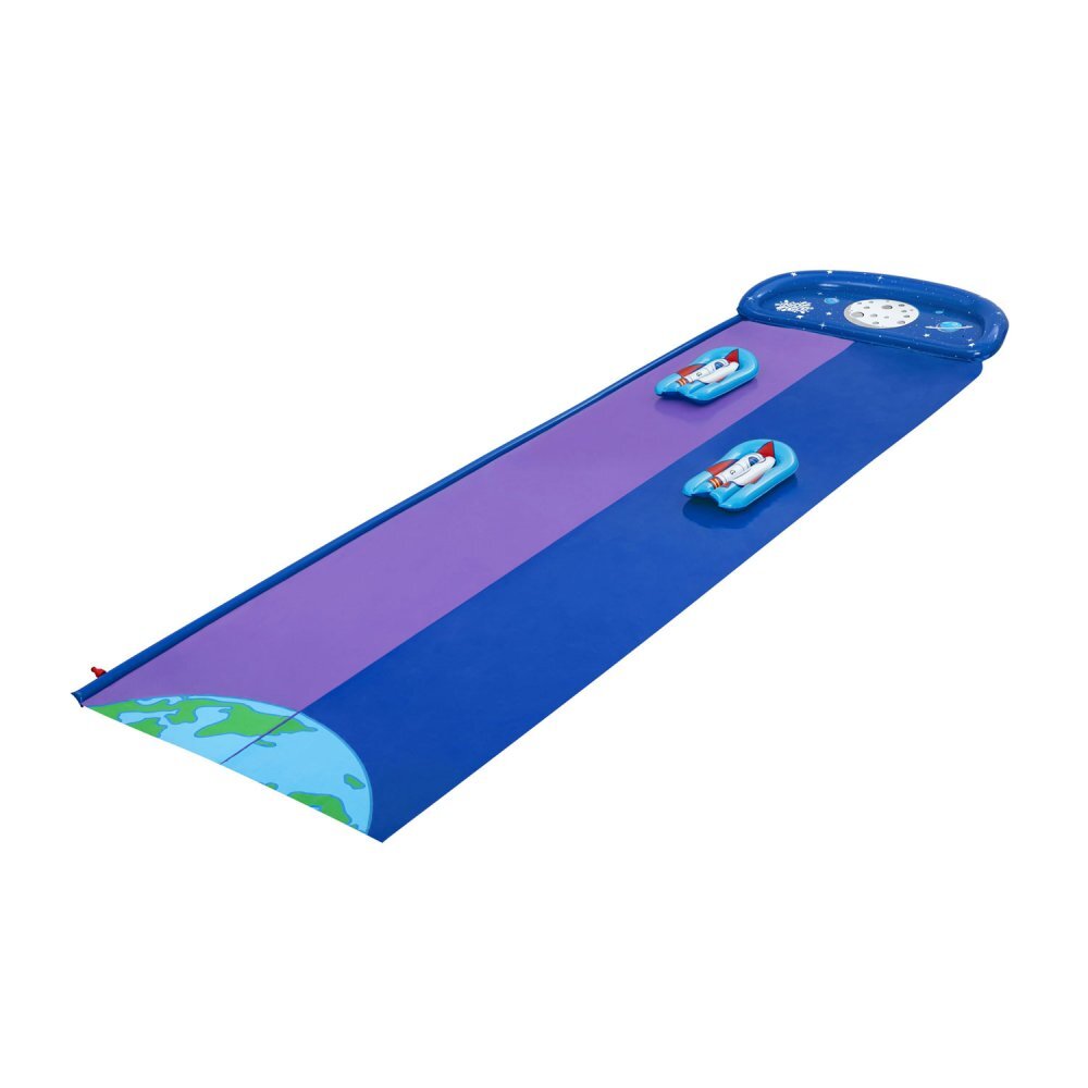 BESTWAY Tobogan cu apa pentru 2 persoane H2O GoLungime 488 cm 2 Piste Conectare la furtun Aspersoare incorporate Punct finish gonflabil Patch de reparare inclus