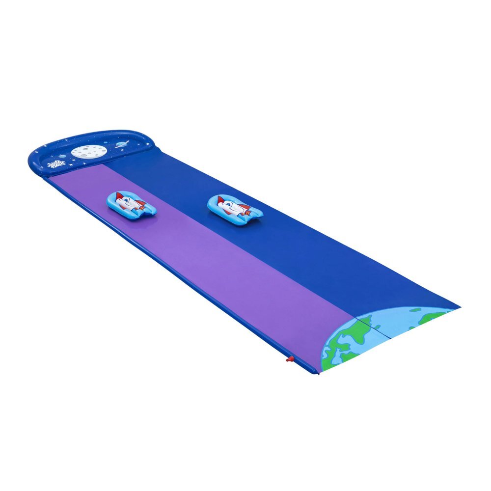 BESTWAY Tobogan cu apa pentru 2 persoane H2O GoLungime 488 cm 2 Piste Conectare la furtun Aspersoare incorporate Punct finish gonflabil Patch de reparare inclus