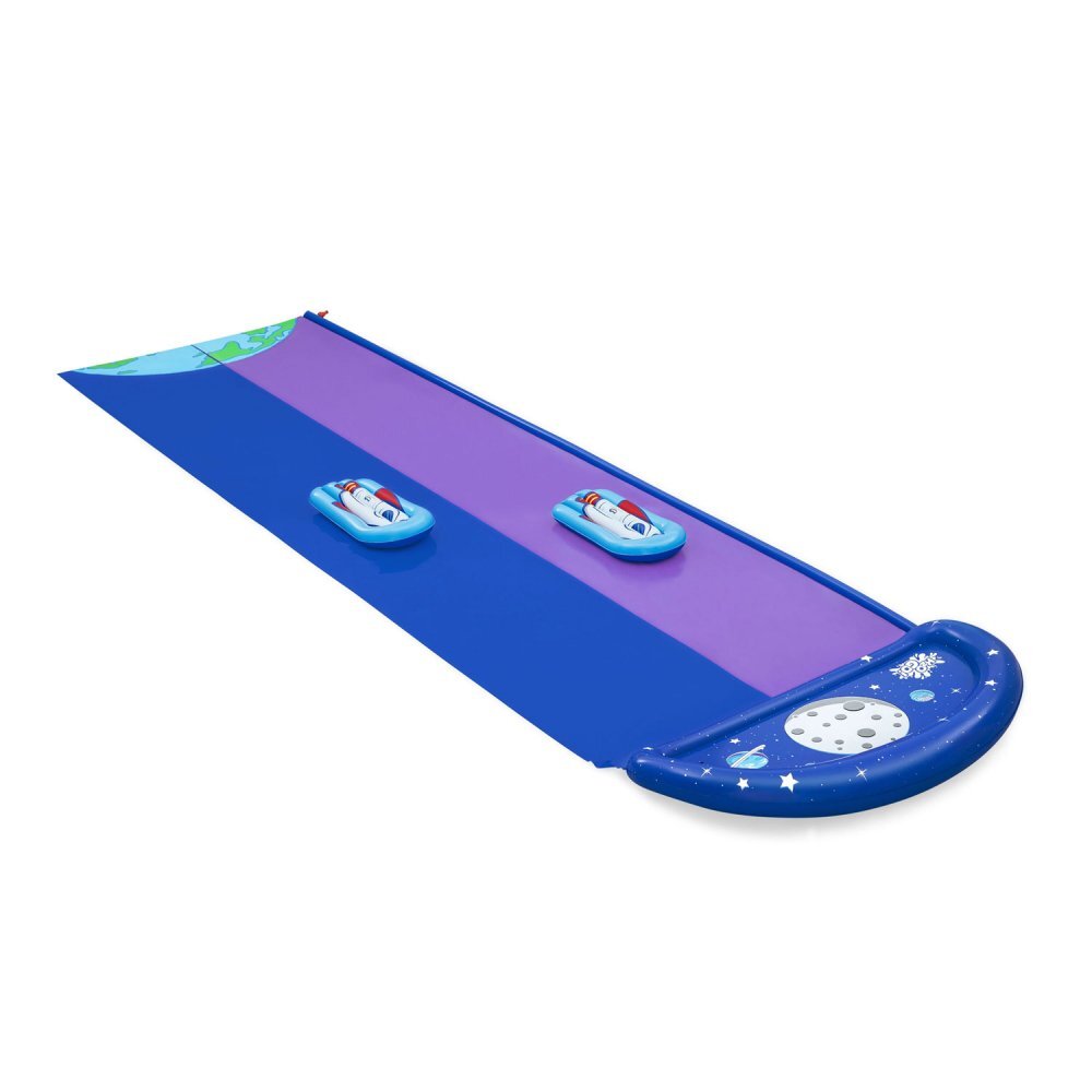 BESTWAY Tobogan cu apa pentru 2 persoane H2O GoLungime 488 cm 2 Piste Conectare la furtun Aspersoare incorporate Punct finish gonflabil Patch de reparare inclus