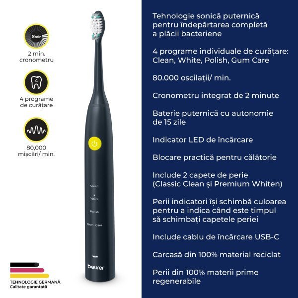 BEURER Periuta de dinti electrica sonica Jet Black Green Planet SC30
