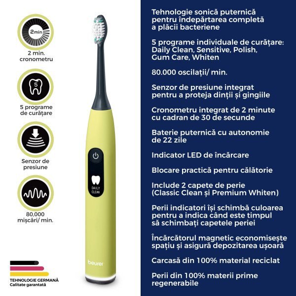 BEURER Periuta de dinti electrica sonica Splashy Lemon Green Planet SC50