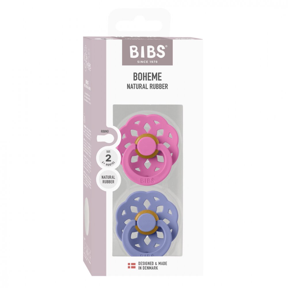 BIBS Set 2 suzete Boheme Latex tetina rotunda 6 luni + BubblegumPeri