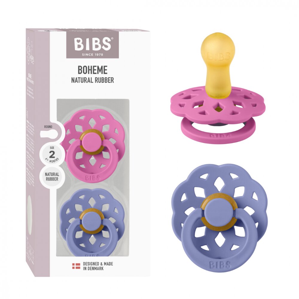 BIBS Set 2 suzete Boheme Latex tetina rotunda 6 luni + BubblegumPeri