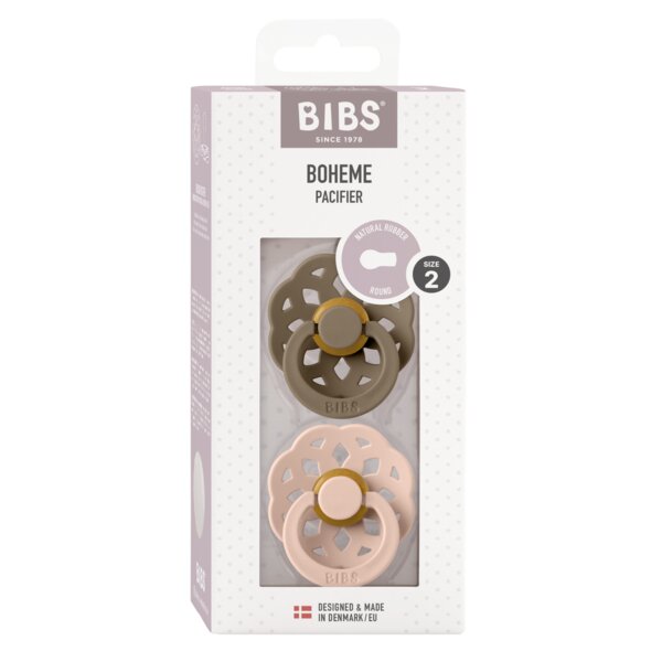 BIBS Set 2 suzete Boheme Latex tetina rotunda 6 luni + Dark OakBlush