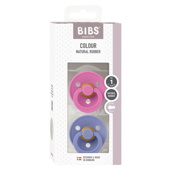 BIBS Set 2 suzete Colour Latex tetina rotunda 0 luni + Bubblegum Peri