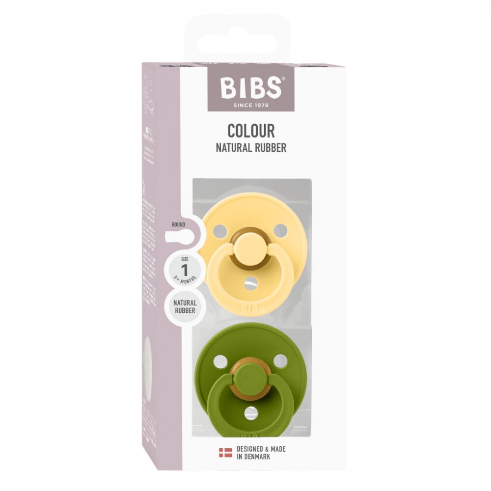 BIBS Set 2 suzete Colour Latex tetina rotunda 0 luni + Pale ButterWasabi