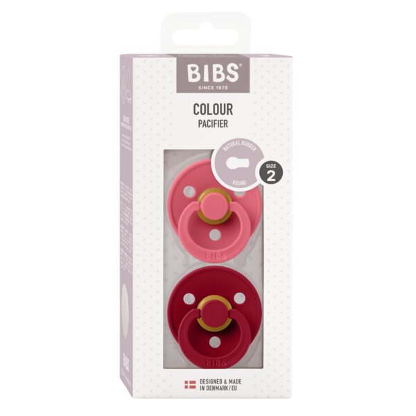 BIBS Set 2 suzete Colour Latex tetina rotunda 6 luni + CoralRuby