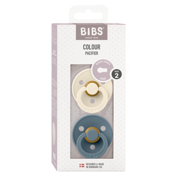 BIBS Set 2 suzete Colour Latex tetina rotunda 6 luni + IvoryPetrol