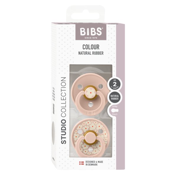 BIBS Set 2 suzete Colour Studio Collection Flower Latex tetina rotunda 6 luni+ Blush
