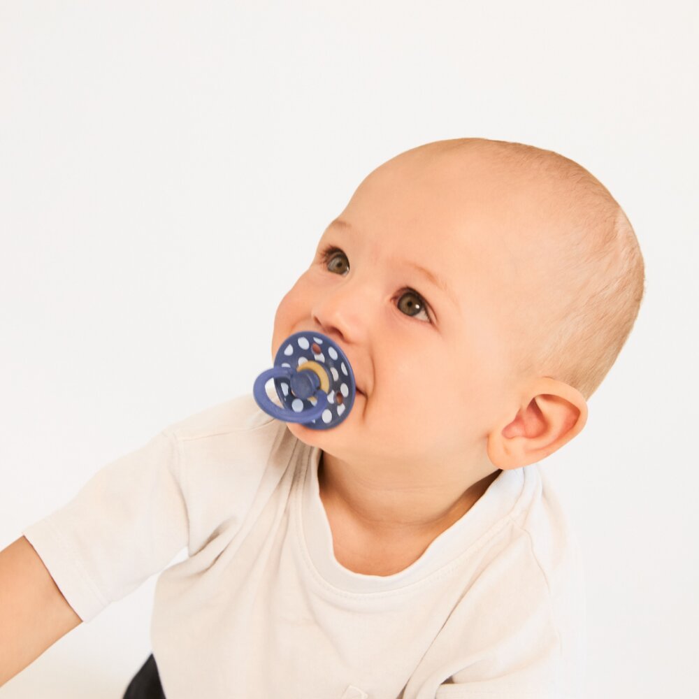 BIBS Set 2 suzete Colour Studio Collection Polka Dots tetina rotunda 0 luni+ Baby BlueSteel Blue