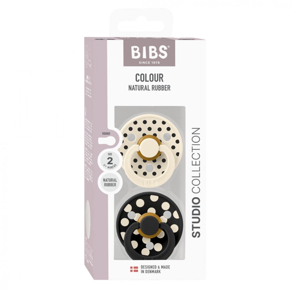 BIBS Set 2 suzete Colour Studio Collection Polka Dots tetina rotunda 6 luni+ IvoryBlack