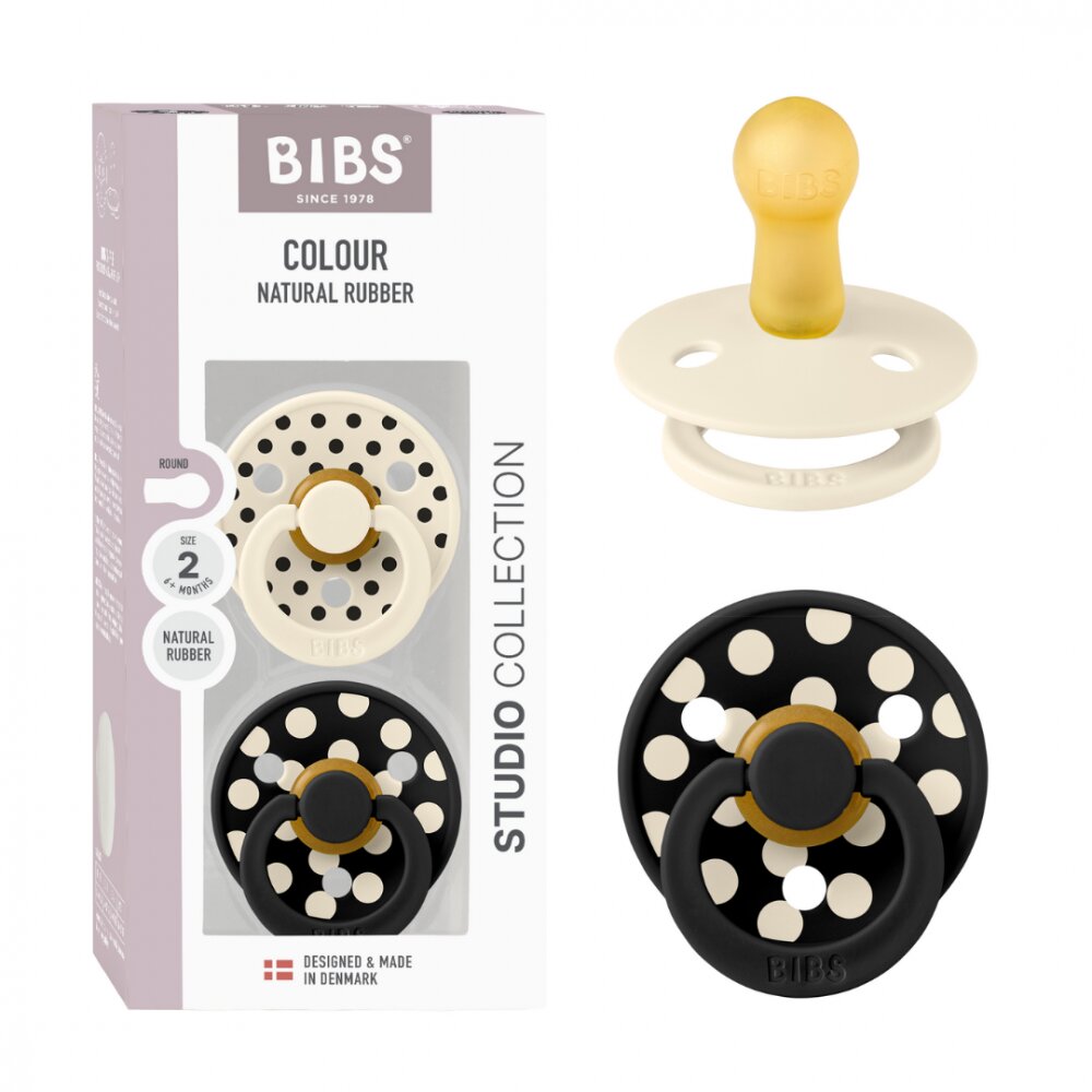 BIBS Set 2 suzete Colour Studio Collection Polka Dots tetina rotunda 6 luni+ IvoryBlack