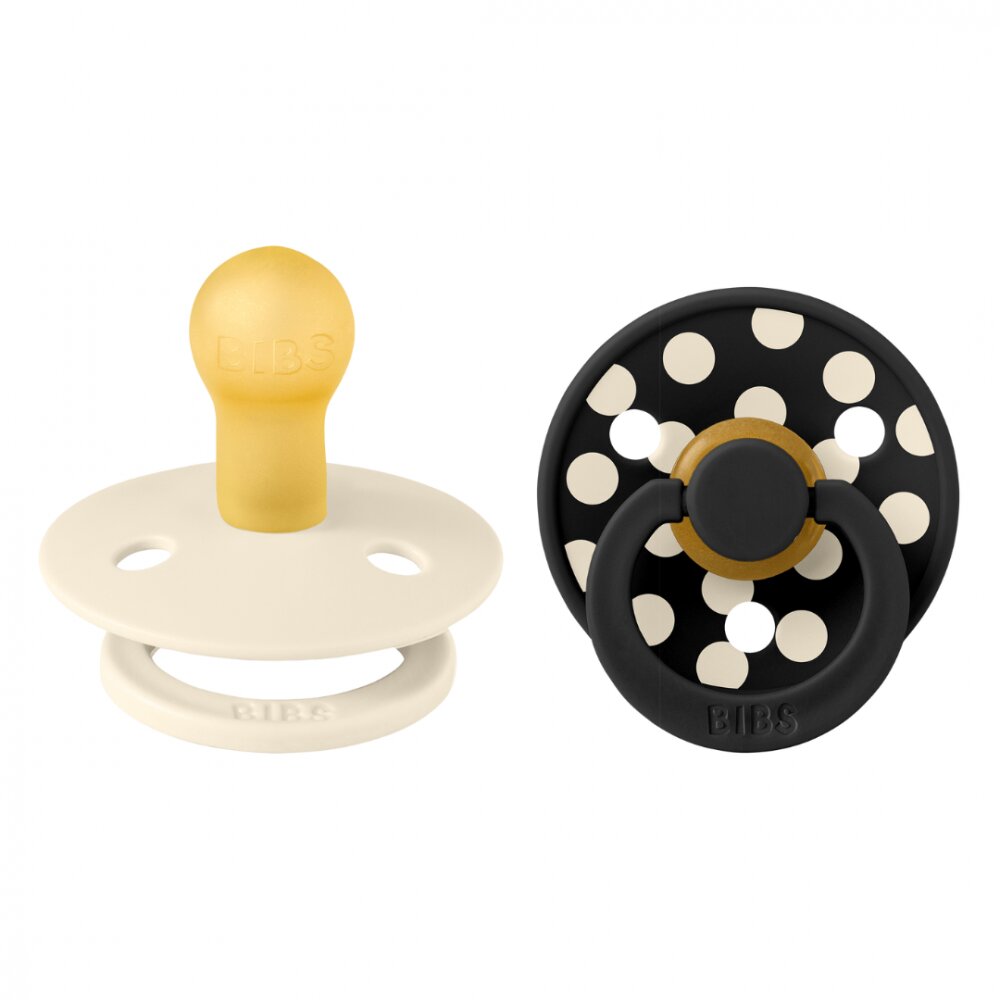 BIBS Set 2 suzete Colour Studio Collection Polka Dots tetina rotunda 6 luni+ IvoryBlack