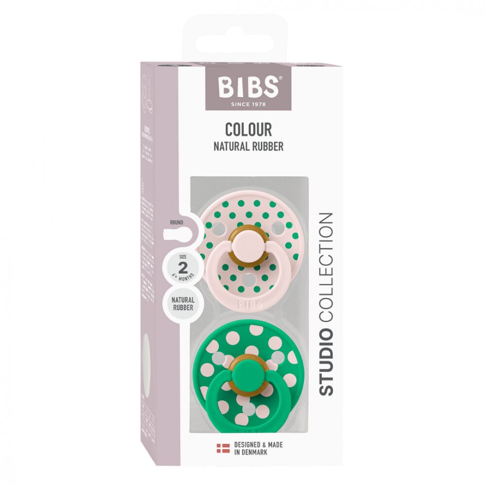 BIBS Set 2 suzete Colour Studio Collection Polka Dots tetina rotunda 6 luni+ PetalCactus