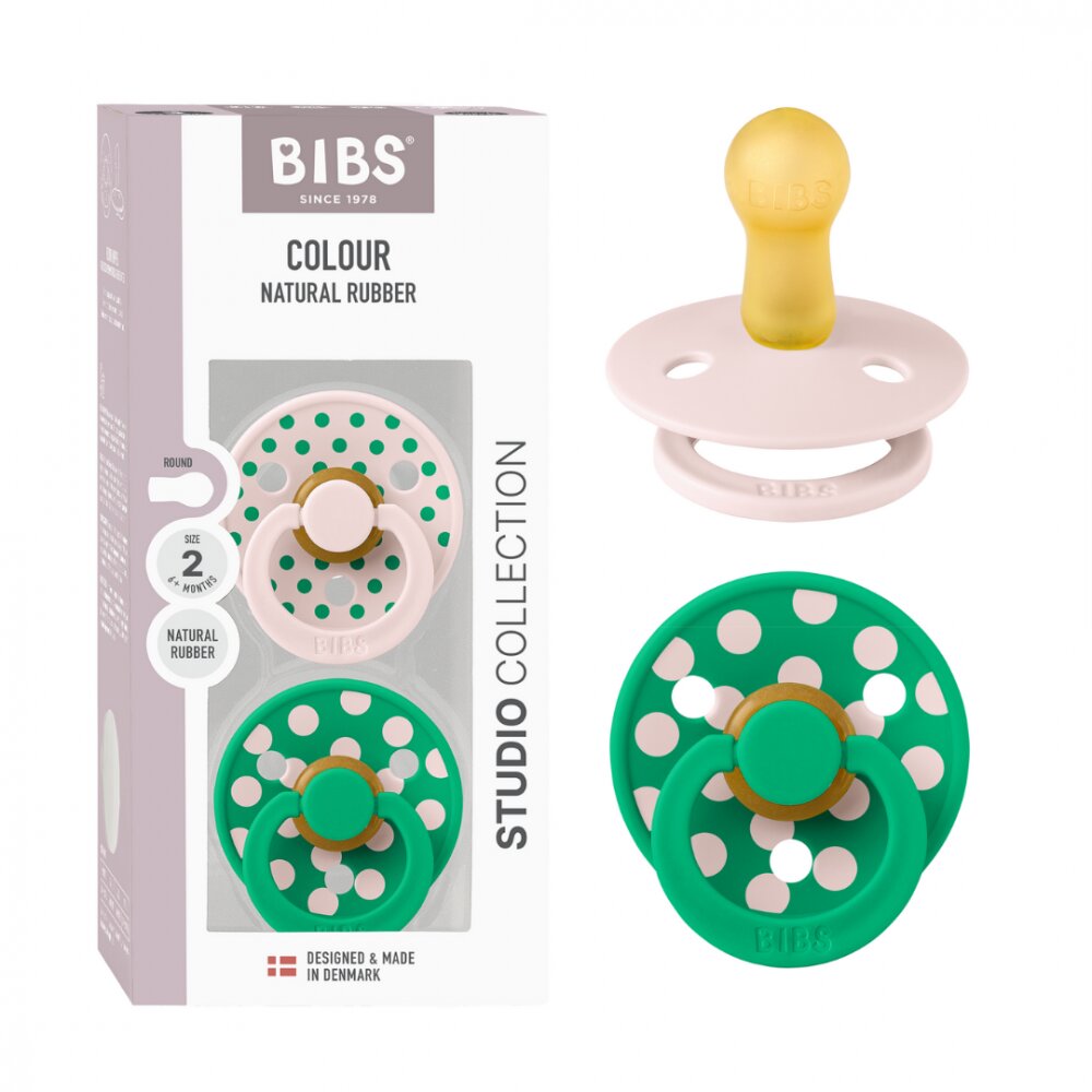 BIBS Set 2 suzete Colour Studio Collection Polka Dots tetina rotunda 6 luni+ PetalCactus