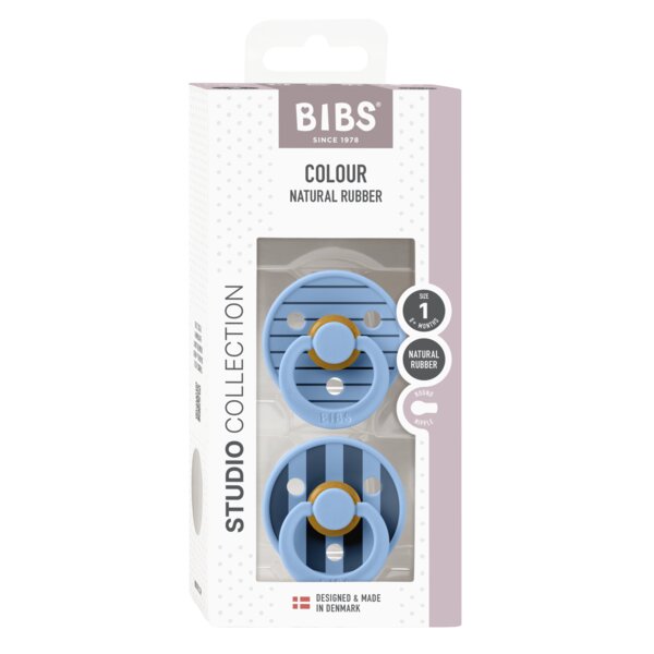 BIBS Set 2 suzete Colour Studio Collection Stripe Latex tetina rotunda 0 luni+ Sky Blue