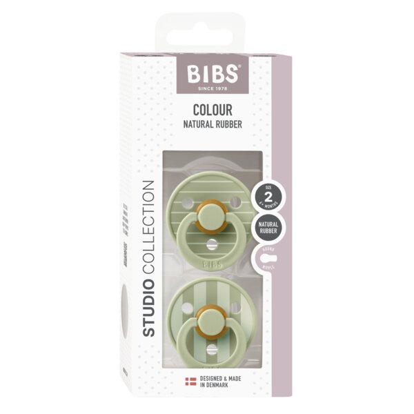 BIBS Set 2 suzete Colour Studio Collection Stripe Latex tetina rotunda 6 luni+ Sage