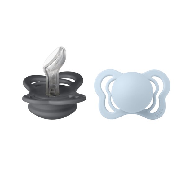 BIBS Set 2 suzete Couture Silicon tetina anatomica 0 luni + IronBaby Blue