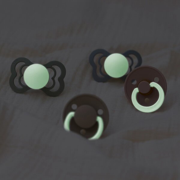 BIBS Set 2 suzete fosforescente de lux Glow Silicon tetina rotunda marime universala SageCloud