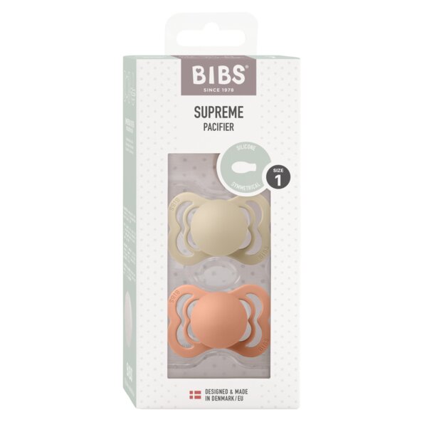 BIBS Set 2 suzete Supreme Silicon tetina simetrica 0 luni + VanillaPeach
