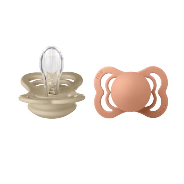 BIBS Set 2 suzete Supreme Silicon tetina simetrica 0 luni + VanillaPeach