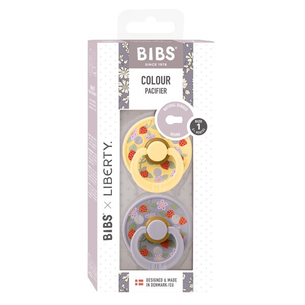 BIBS Set 2 suzete x Liberty Colour Strawberries and Cream Latex tetina rotunda 0 luni+ Pale butterfossil grey