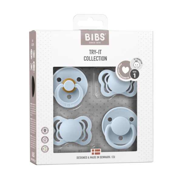 BIBS Set 4 suzete Try-it collection 0 luni + Baby Blue