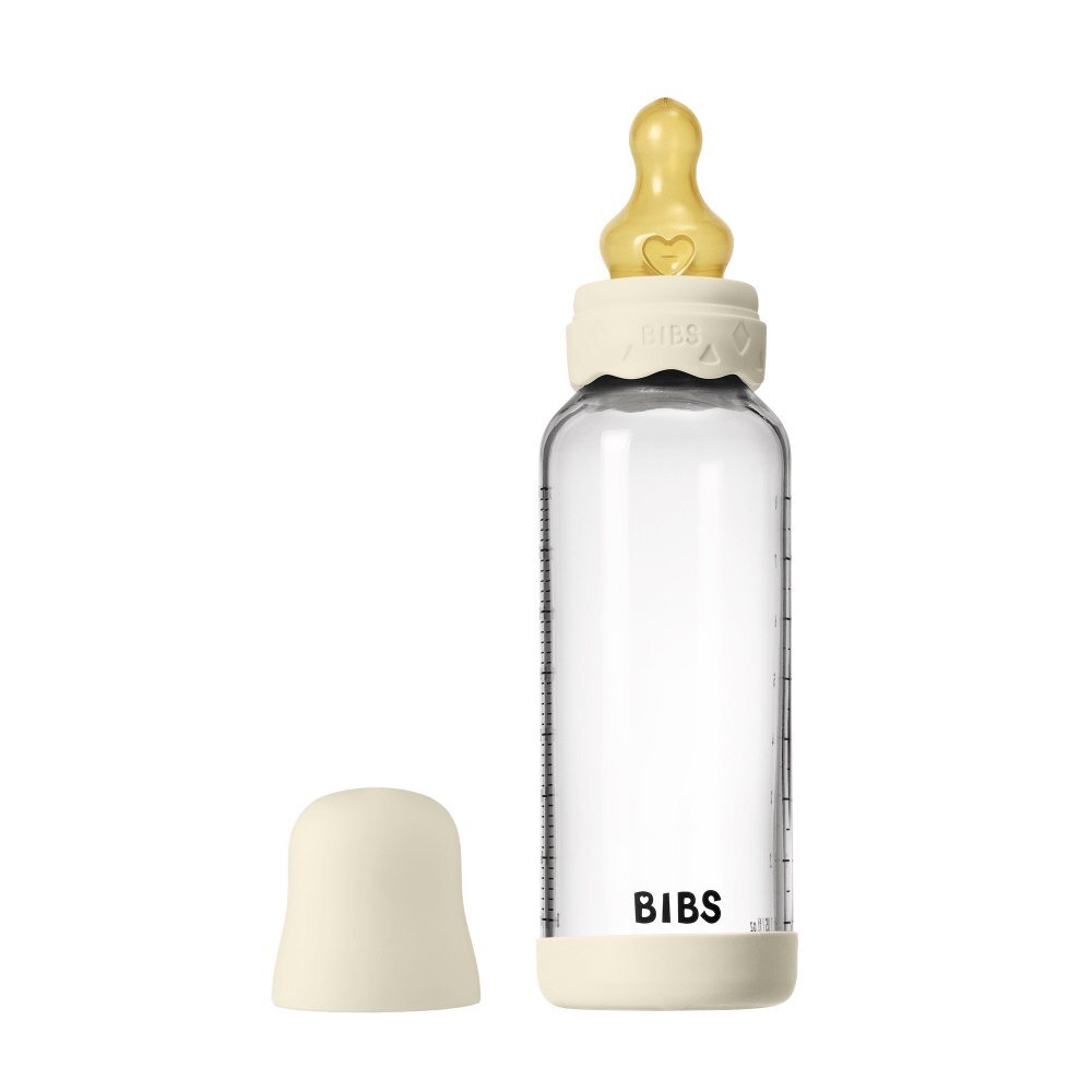 BIBS Set complet biberon Boheme din sticla anticolici cu tetina din latex flux mediu 240 ml Ivory