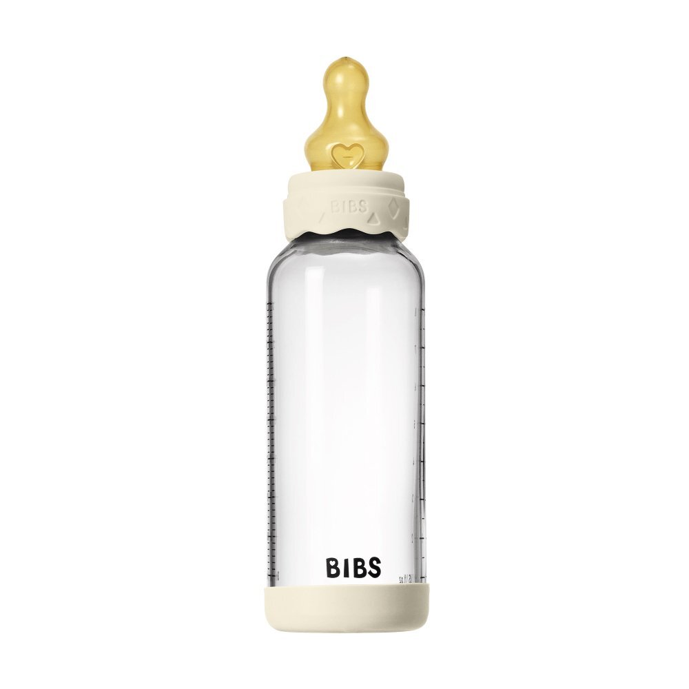 BIBS Set complet biberon Boheme din sticla anticolici cu tetina din latex flux mediu 240 ml Ivory