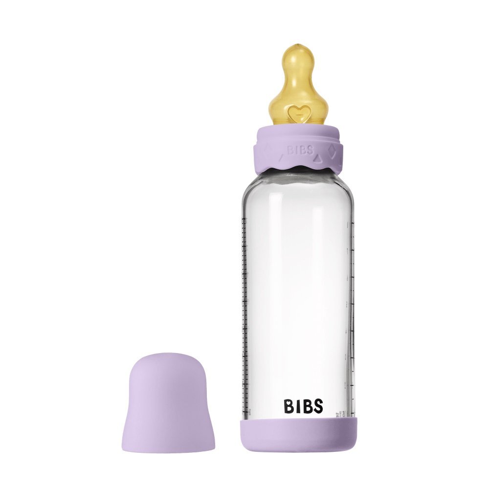 BIBS Set complet biberon Boheme din sticla anticolici cu tetina din latex flux mediu 240 ml Violet Sky