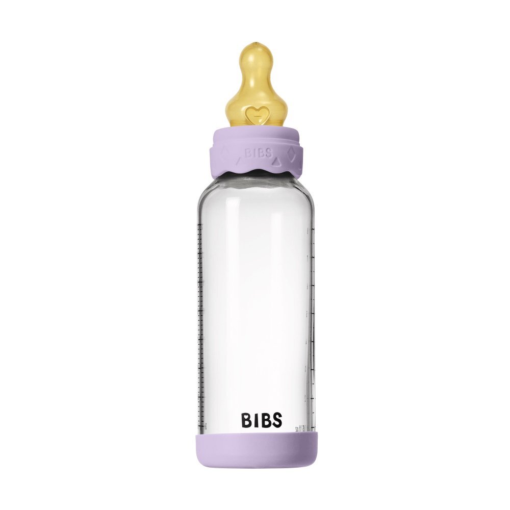 BIBS Set complet biberon Boheme din sticla anticolici cu tetina din latex flux mediu 240 ml Violet Sky