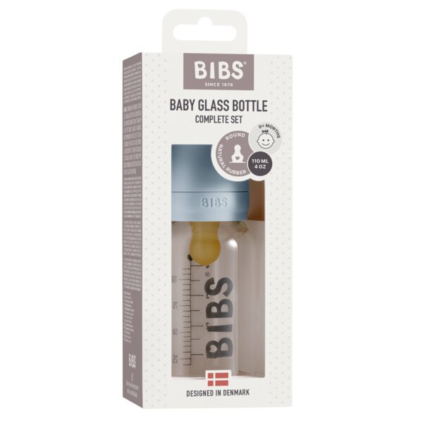 BIBS Set complet biberon din sticla anticolici 110 ml Baby Blue