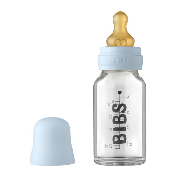 BIBS Set complet biberon din sticla anticolici 110 ml Baby Blue