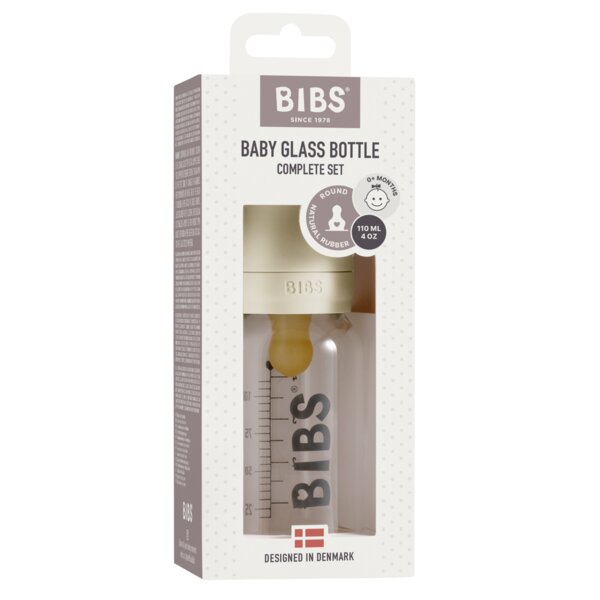 BIBS Set complet biberon din sticla anticolici 110 ml Ivory