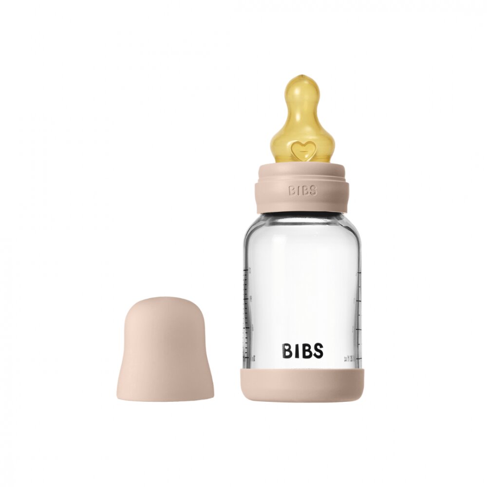 BIBS Set complet biberon din sticla anticolici cu tetina din latex flux lent 120 ml Blush